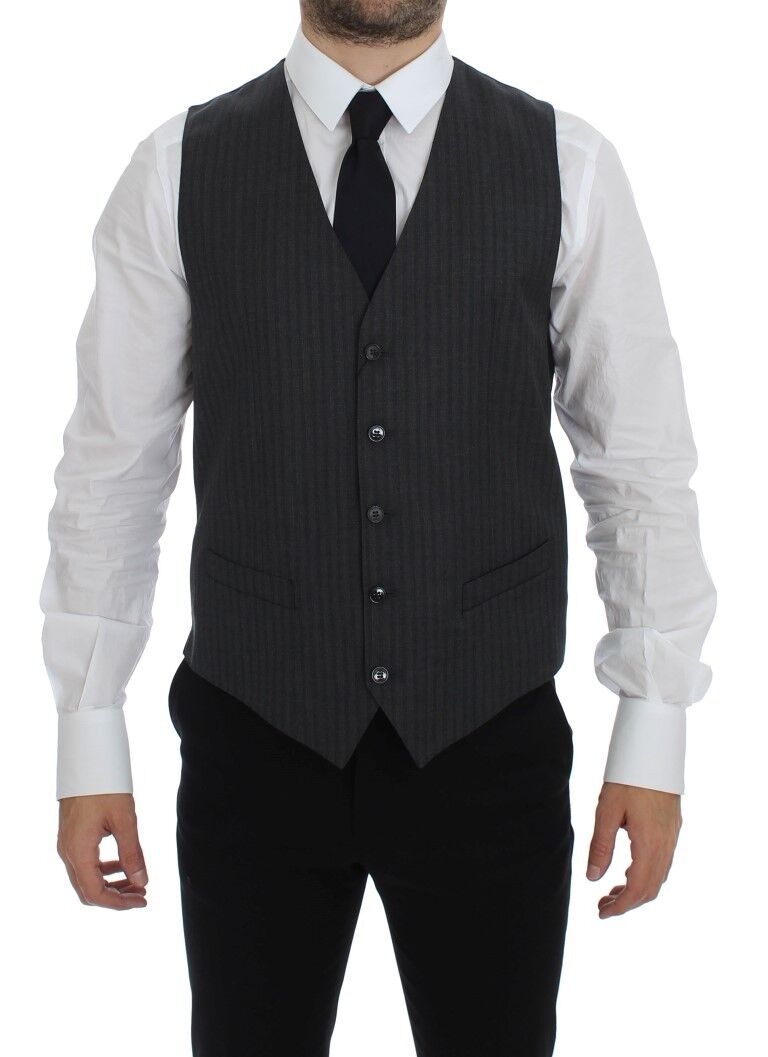 Dolce & Gabbana Elegant Gray Striped Wool Dress Vest - Obsession Luxury