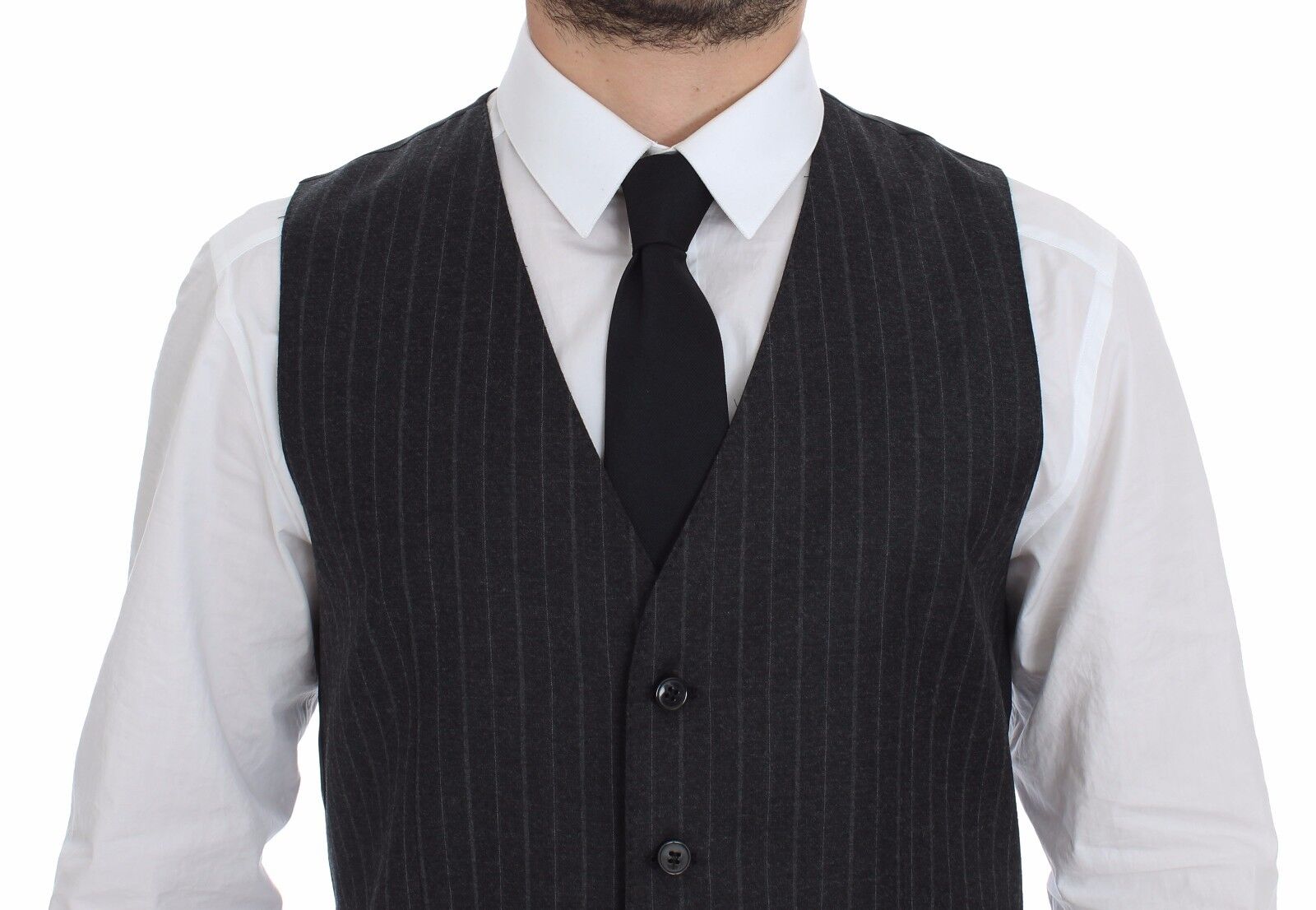 Dolce & Gabbana Elegant Gray Striped Dress Vest - Obsession Luxury