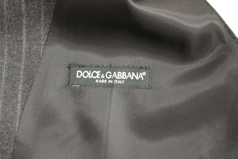 Dolce & Gabbana Elegant Gray Striped Dress Vest - Obsession Luxury