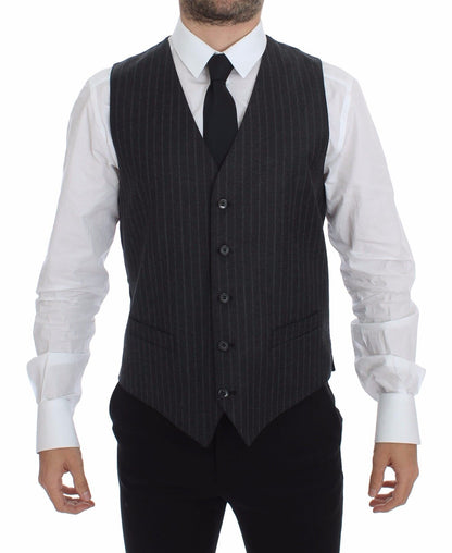 Dolce & Gabbana Elegant Gray Striped Dress Vest - Obsession Luxury