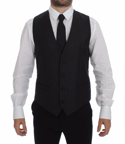 Dolce & Gabbana Elegant Gray Striped Wool Dress Vest - Obsession Luxury