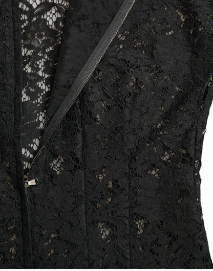 Dolce & Gabbana Elegant Black Floral Lace A-Line Mini Dress