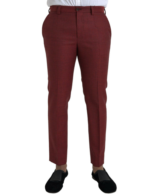 Dolce & Gabbana Maroon Wool Men Skinny Dress Pants