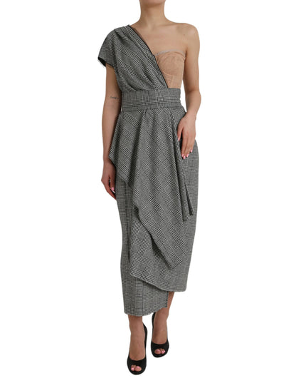 Dolce & Gabbana Gray Beige Layered One Shoulder Maxi Dress