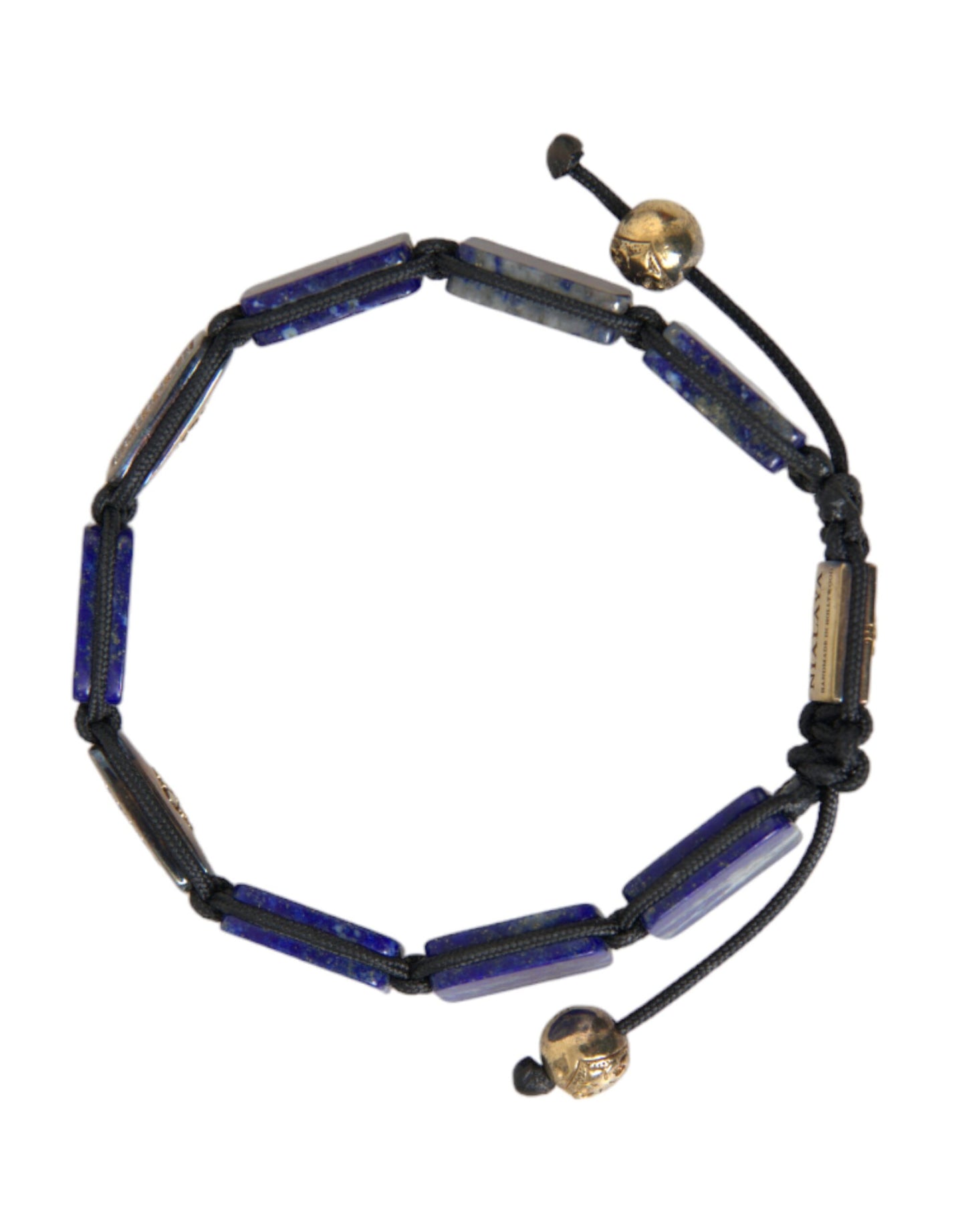 Nialaya Flat Bead Blue Lapis White CZ 925 Bracelet Mens