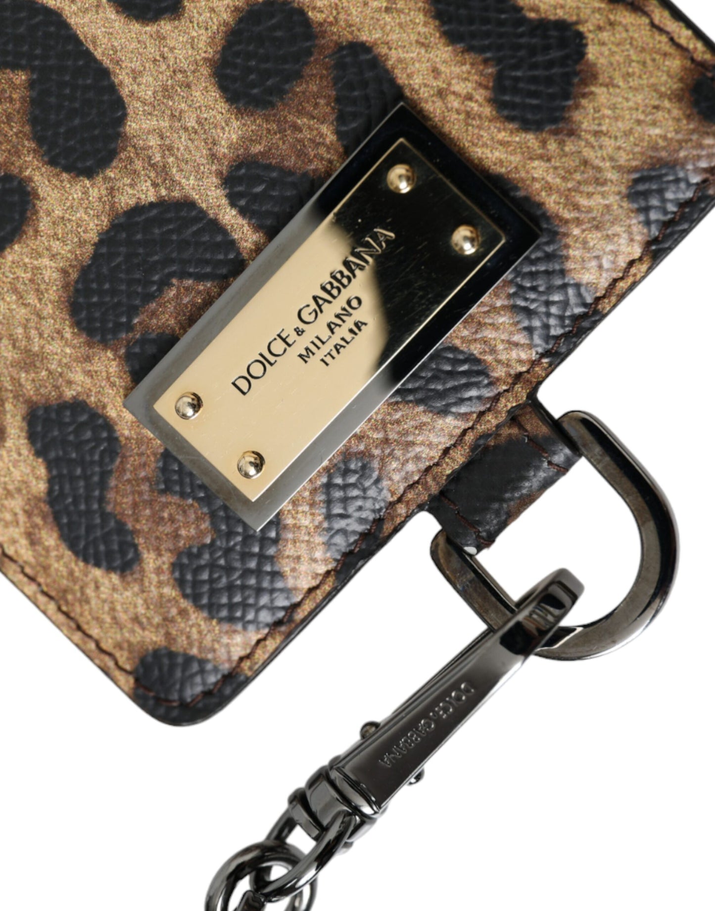 Dolce & Gabbana Brown Leather Leopard Print Logo Plaque Cardholder Wallet