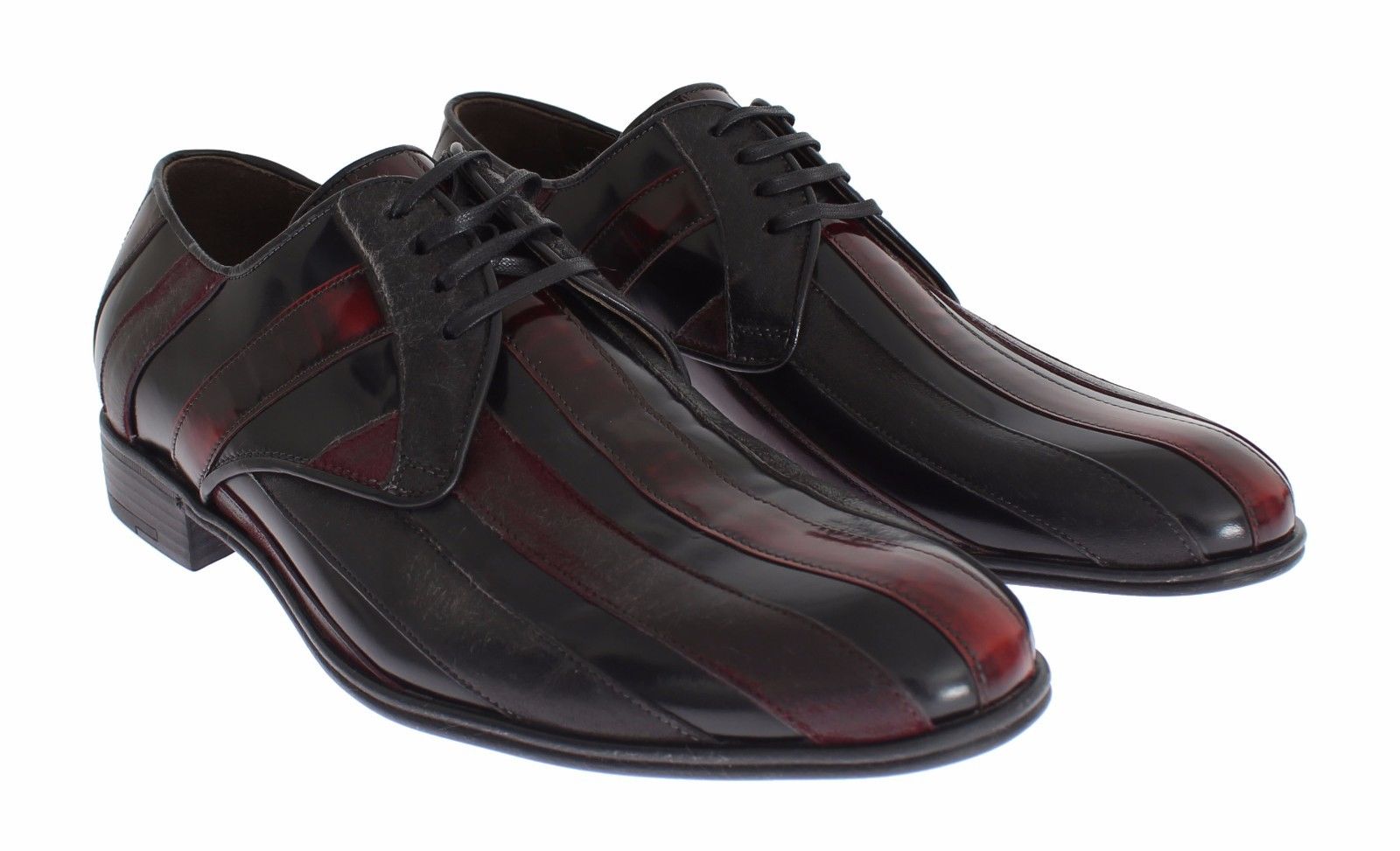 Dolce & Gabbana Elegant Black Bordeaux Striped Leather Dress Shoes - Obsession Luxury