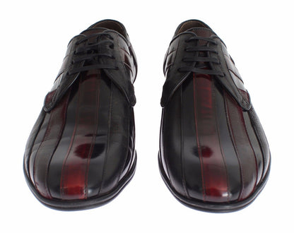 Dolce & Gabbana Elegant Black Bordeaux Striped Leather Dress Shoes - Obsession Luxury