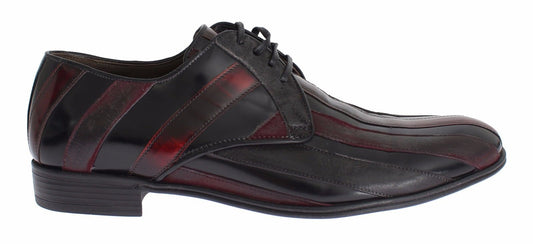 Dolce & Gabbana Elegant Black Bordeaux Striped Leather Dress Shoes - Obsession Luxury