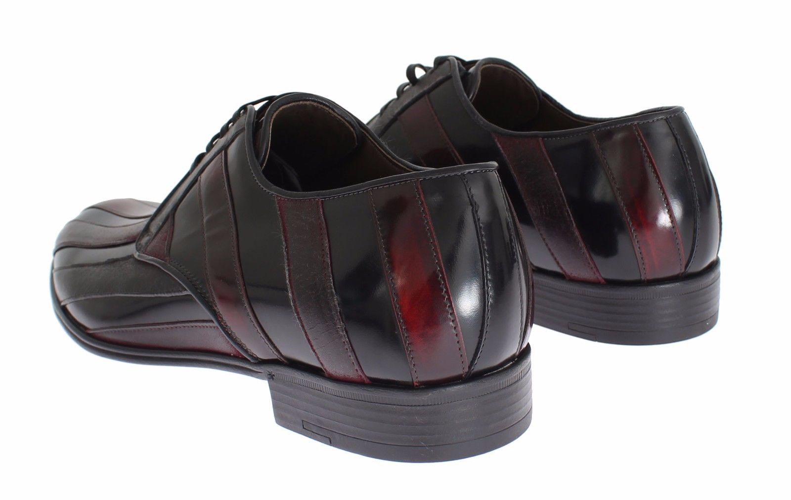 Dolce & Gabbana Elegant Black Bordeaux Striped Leather Dress Shoes - Obsession Luxury