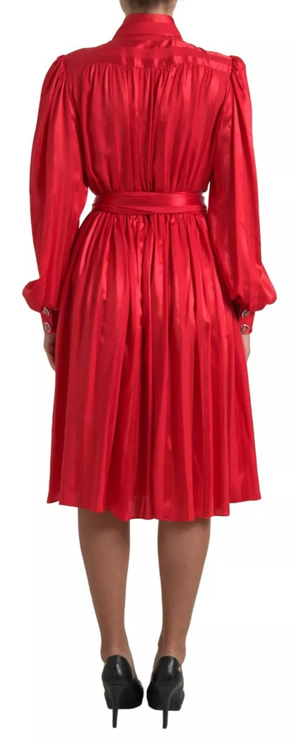 Dolce & Gabbana Elegant Red Silk Midi Dress with Button Detail