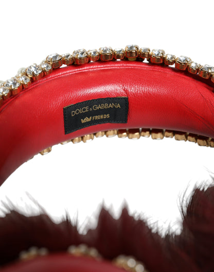 Dolce & Gabbana Red Gold Crystal Fur Headset Audio AUX Headphones