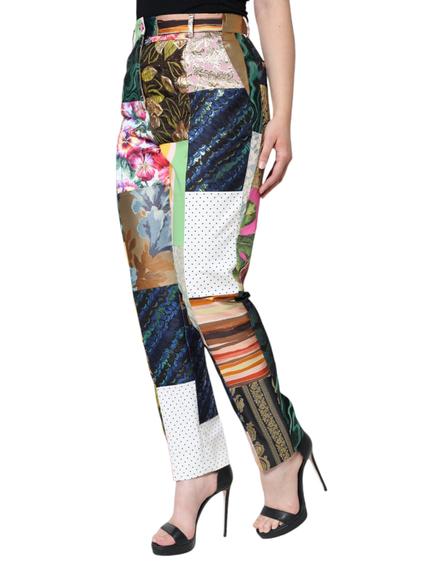 Dolce & Gabbana Multicolor Patchwork Jacquard High Waist Pants