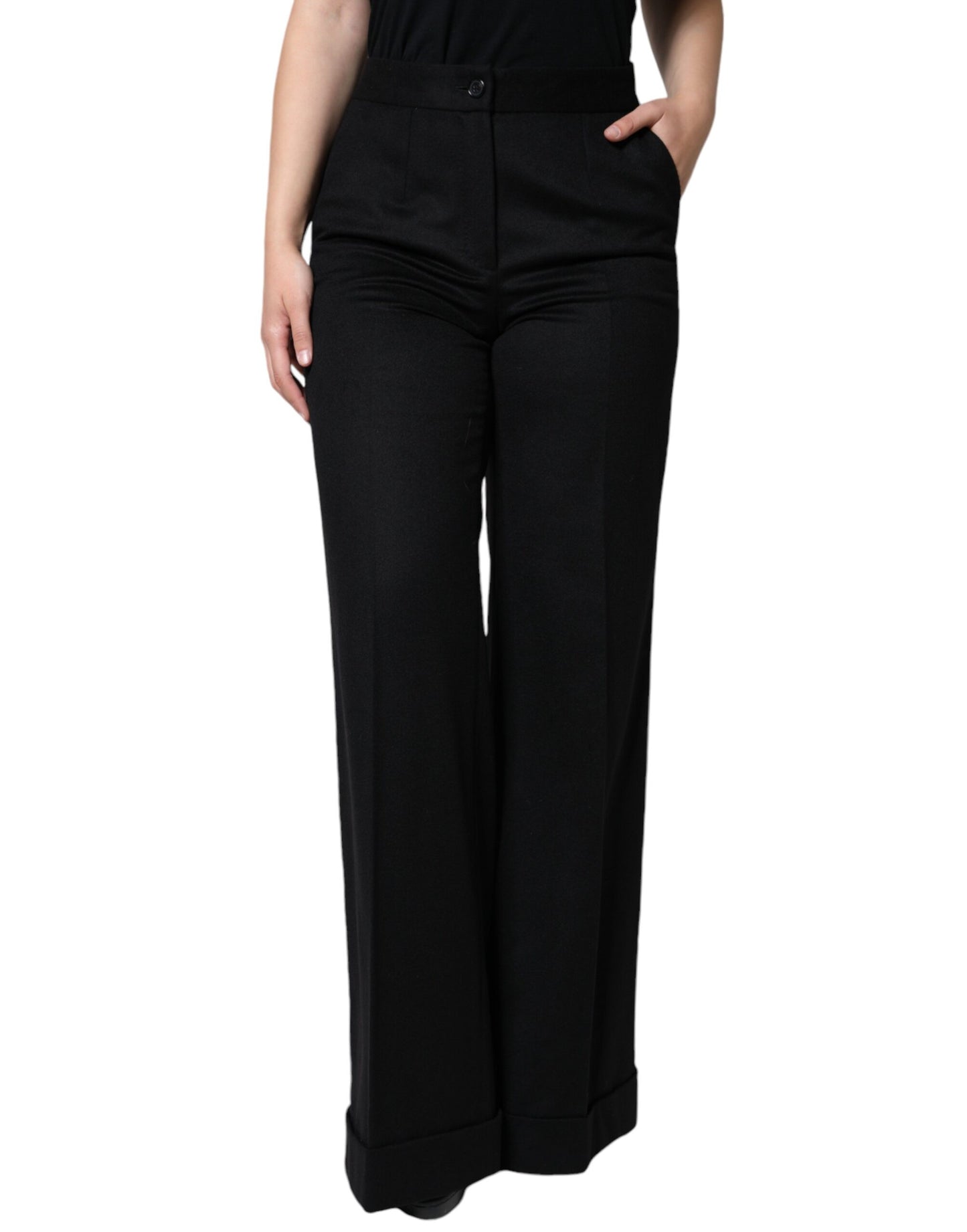 Dolce & Gabbana Black Cashmere Mid Waist Women Boot Cut Pants