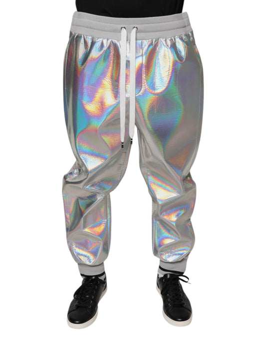 Dolce & Gabbana Silver Iridescent Men Jogger Sweatpants Pants