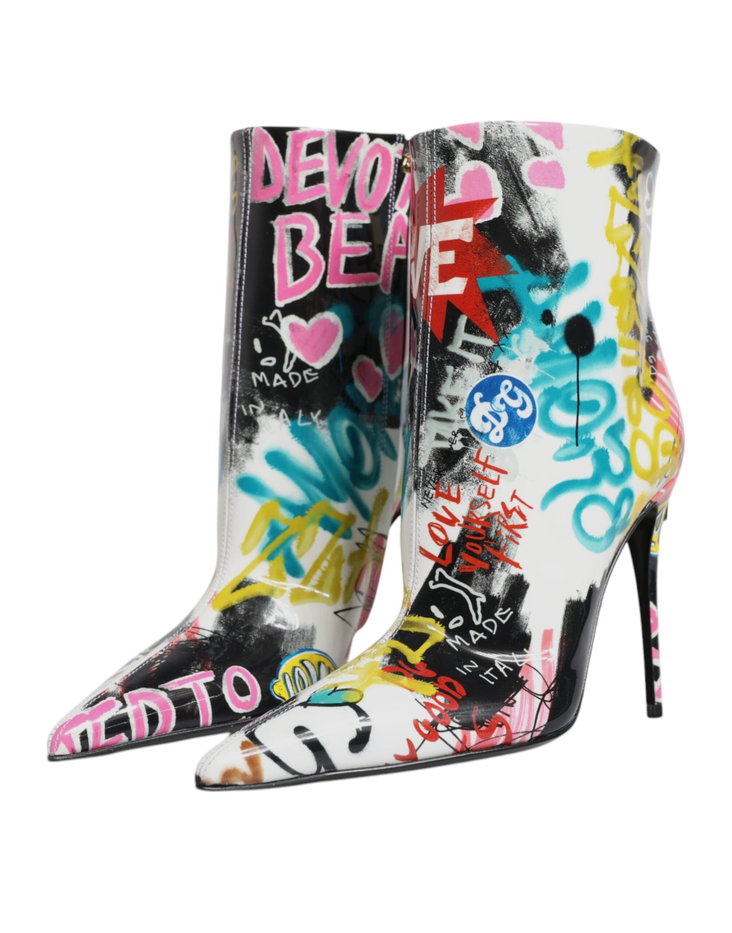 Dolce & Gabbana Multicolor Graffiti Keira Mid Calf Boots Shoes