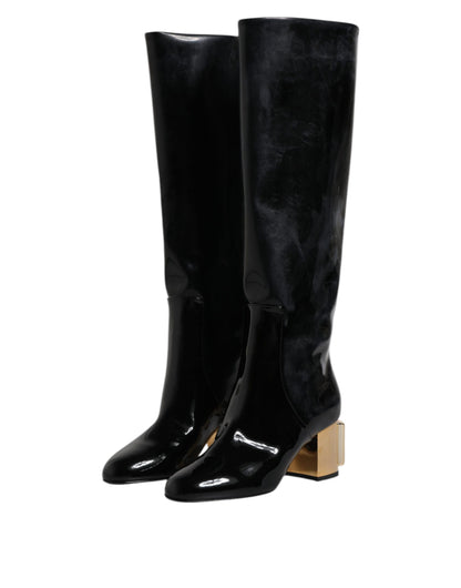 Dolce & Gabbana Black Patent Leather Vally High Boots Shoes