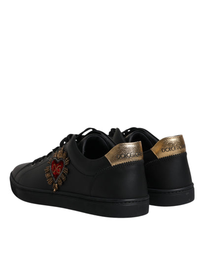 Dolce & Gabbana Black Leather London Heart Men Sneakers Shoes