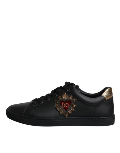 Dolce & Gabbana Black Leather London Heart Men Sneakers Shoes