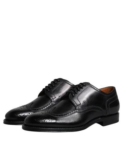 Dolce & Gabbana Black Leather Derby Wingtip Formal Shoes