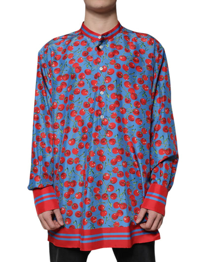 Dolce & Gabbana Blue Cherry Silk Button Down Casual Shirt