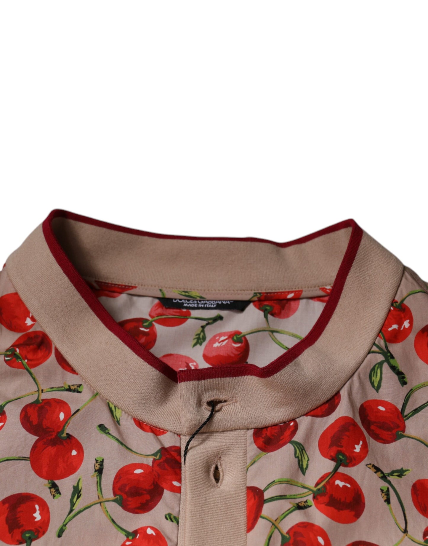 Dolce & Gabbana Beige Cherry Nylon Buttoned Casual Shirt