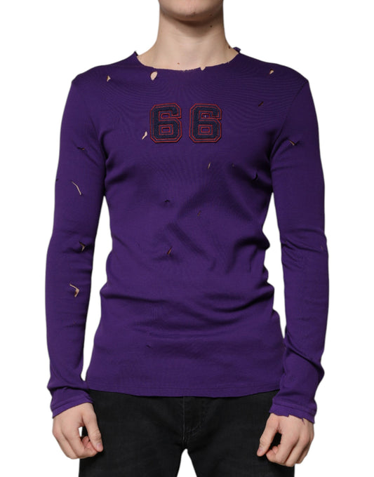 Dolce & Gabbana Purple Cotton Round Neck Pullover Men Sweater