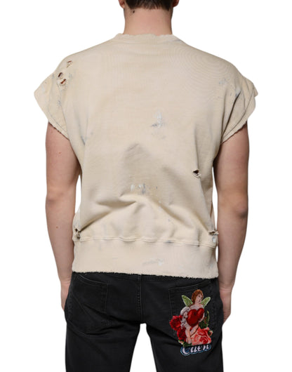 Dolce & Gabbana Beige Cotton Crew Neck Sleeveless T-shirt