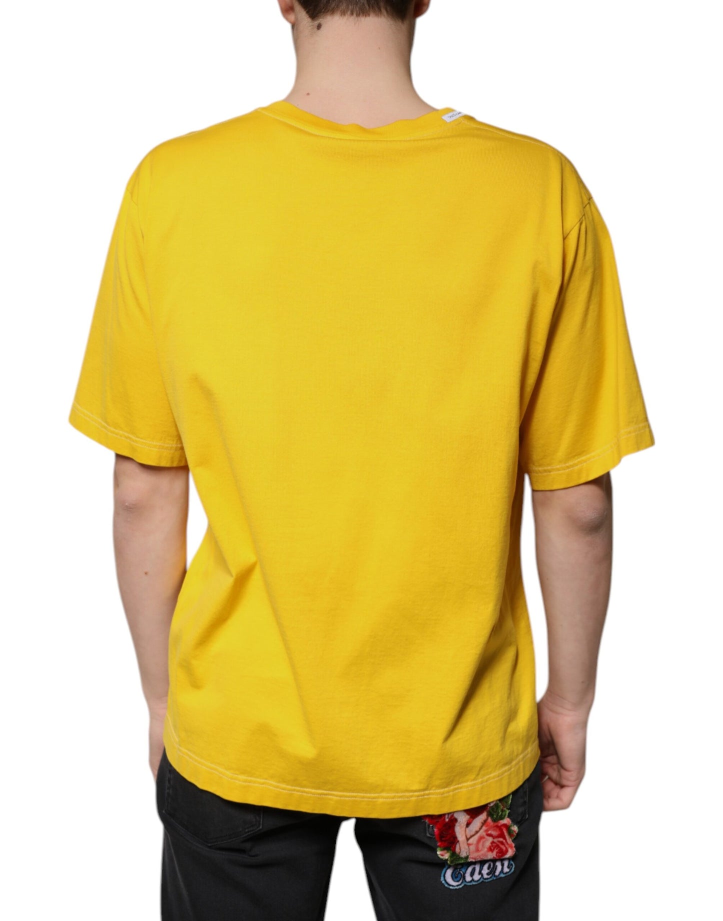 Dolce & Gabbana Yellow Cotton V-neck Short Sleeves T-shirt