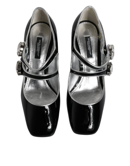 Dolce & Gabbana Black Patent Leather Crystal Mary Jane Pumps Shoes