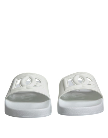 Dolce & Gabbana White Rubber Slides Sandals Beachwear Shoes