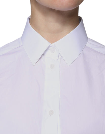 Dolce & Gabbana White Cotton Collared Long Sleeves Shirt Top