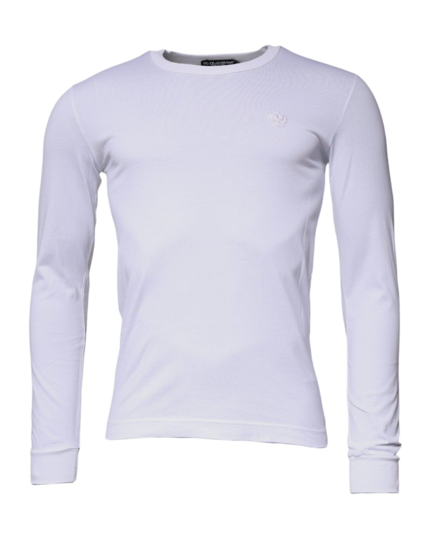 Dolce & Gabbana White Crown Crew Neck Cotton Pullover Sweater