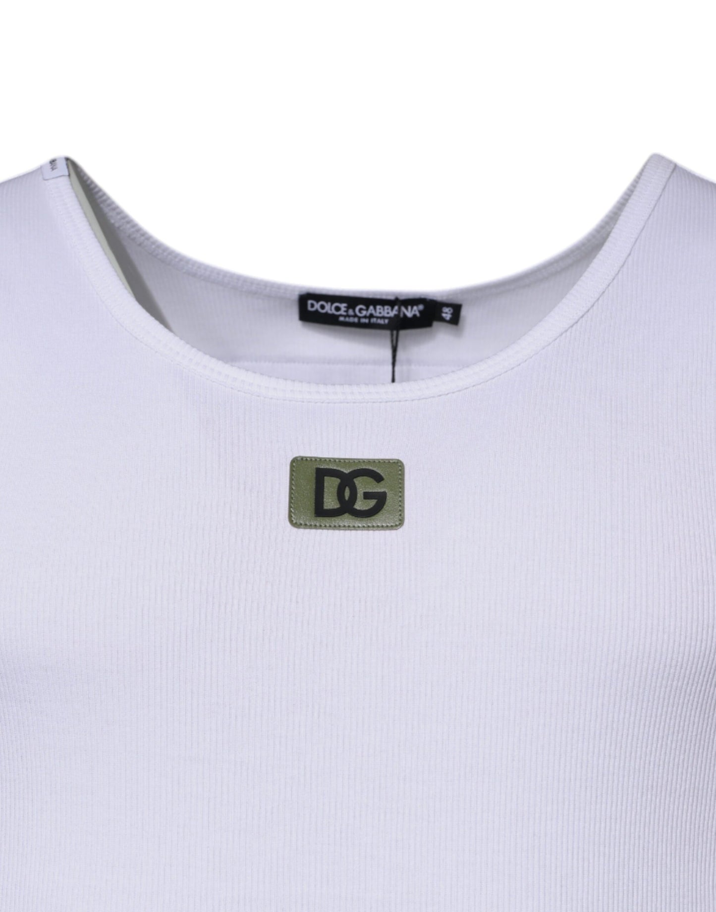 Dolce & Gabbana White Cotton Round Neck Sleeveless T-shirt