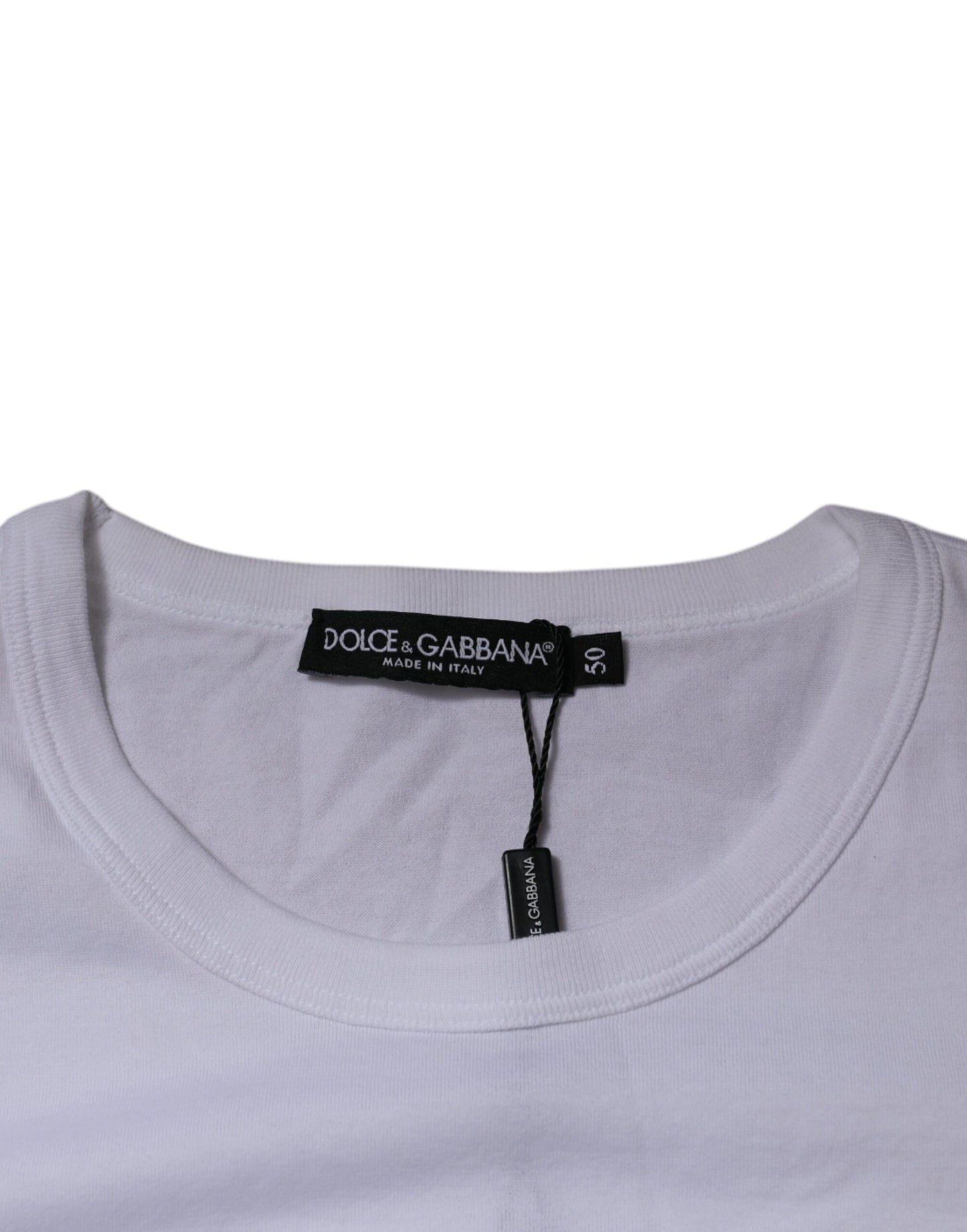 Dolce & Gabbana White Graphic Print Cotton Crew Neck T-shirt