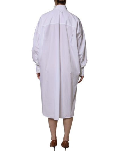 Dolce & Gabbana White Cotton Collared Long Sleeves Shirt Dress