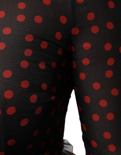 Dolce & Gabbana Black Red Polka Dot Silk Layered Midi Dress