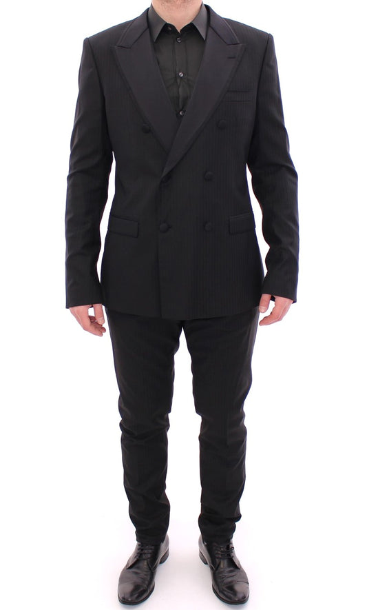 Dolce & Gabbana Elegant Black Striped Wool-Silk Blend Suit - Obsession Luxury