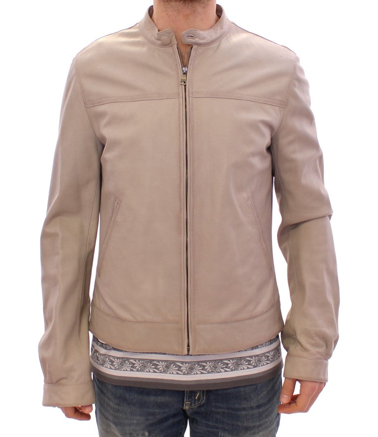 Dolce & Gabbana Elegant Beige Leather Lambskin Jacket - Obsession Luxury