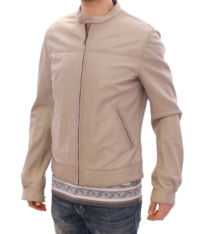 Dolce & Gabbana Elegant Beige Leather Lambskin Jacket - Obsession Luxury