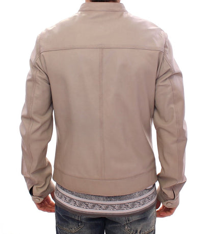 Dolce & Gabbana Elegant Beige Leather Lambskin Jacket - Obsession Luxury