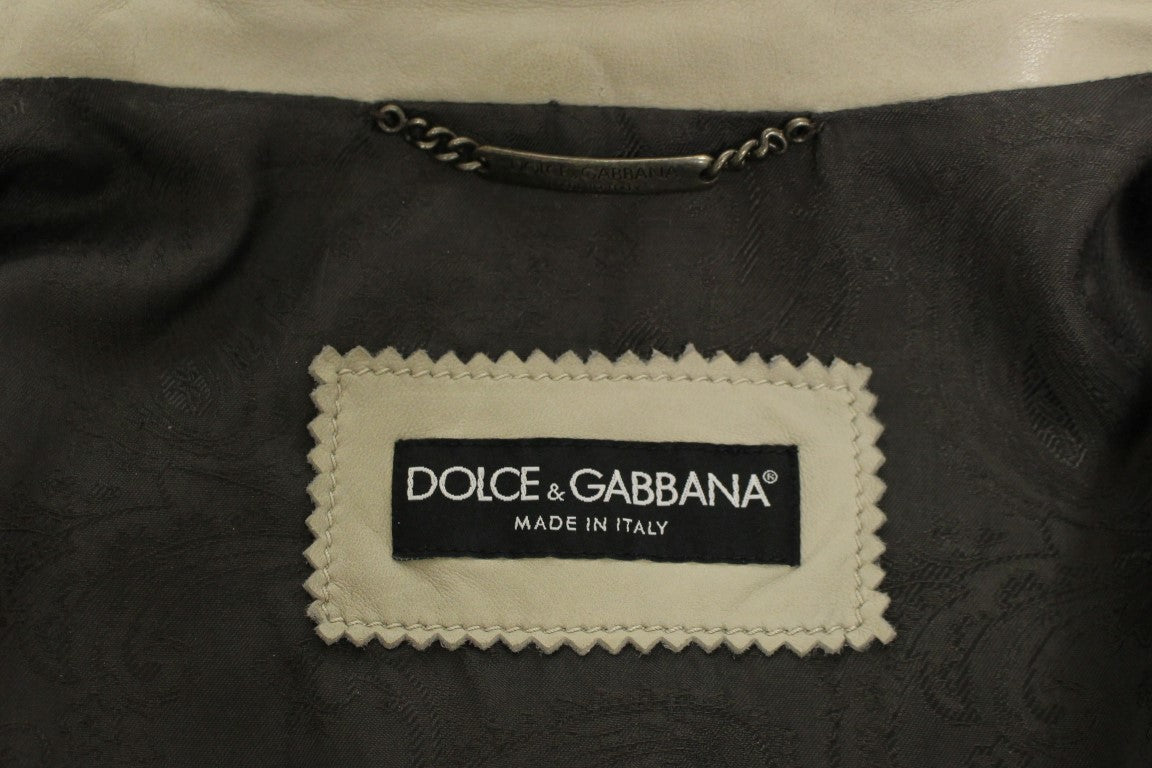 Dolce & Gabbana Elegant Beige Leather Lambskin Jacket - Obsession Luxury