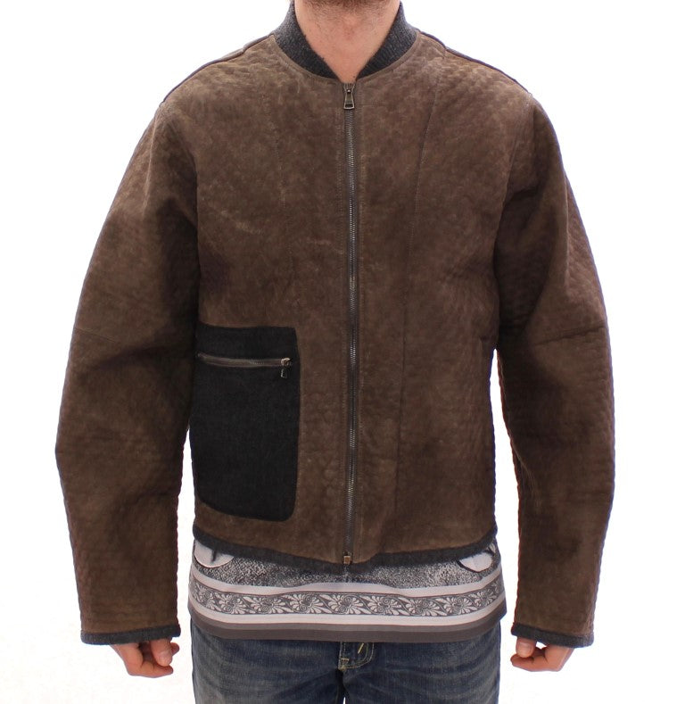 Dolce & Gabbana Elegant Leather & Wool Blend Jacket - Obsession Luxury