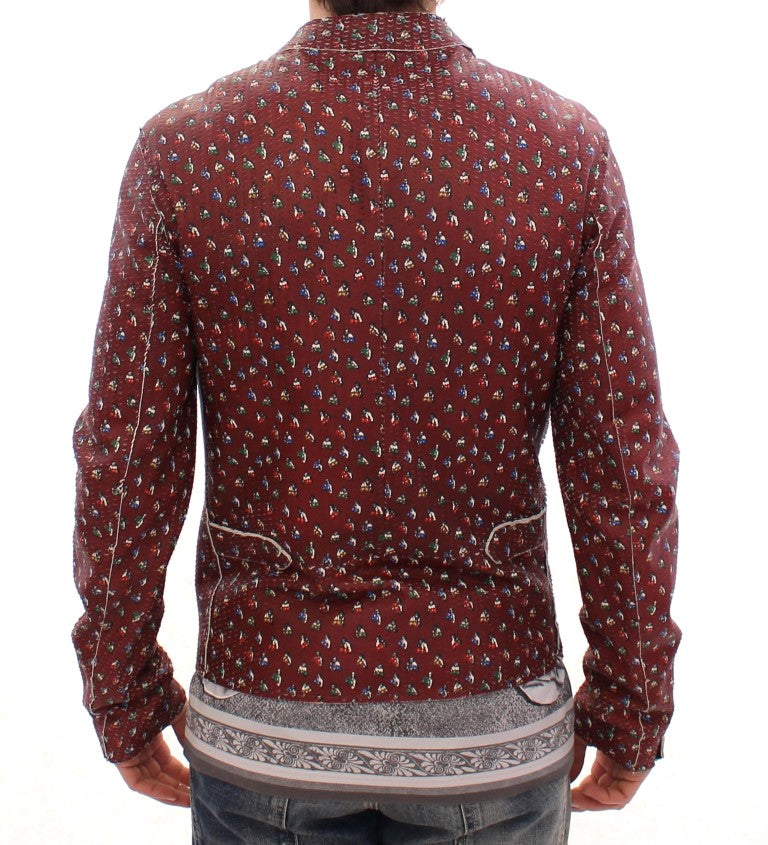 Dolce & Gabbana Exclusive Boxer Print Bordeaux Leather Jacket - Obsession Luxury