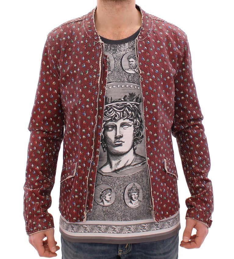 Dolce & Gabbana Exclusive Boxer Print Bordeaux Leather Jacket - Obsession Luxury