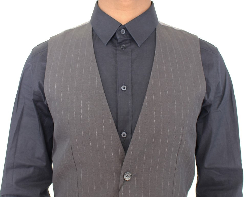 Dolce & Gabbana Elegant Gray Striped Dress Vest - Obsession Luxury