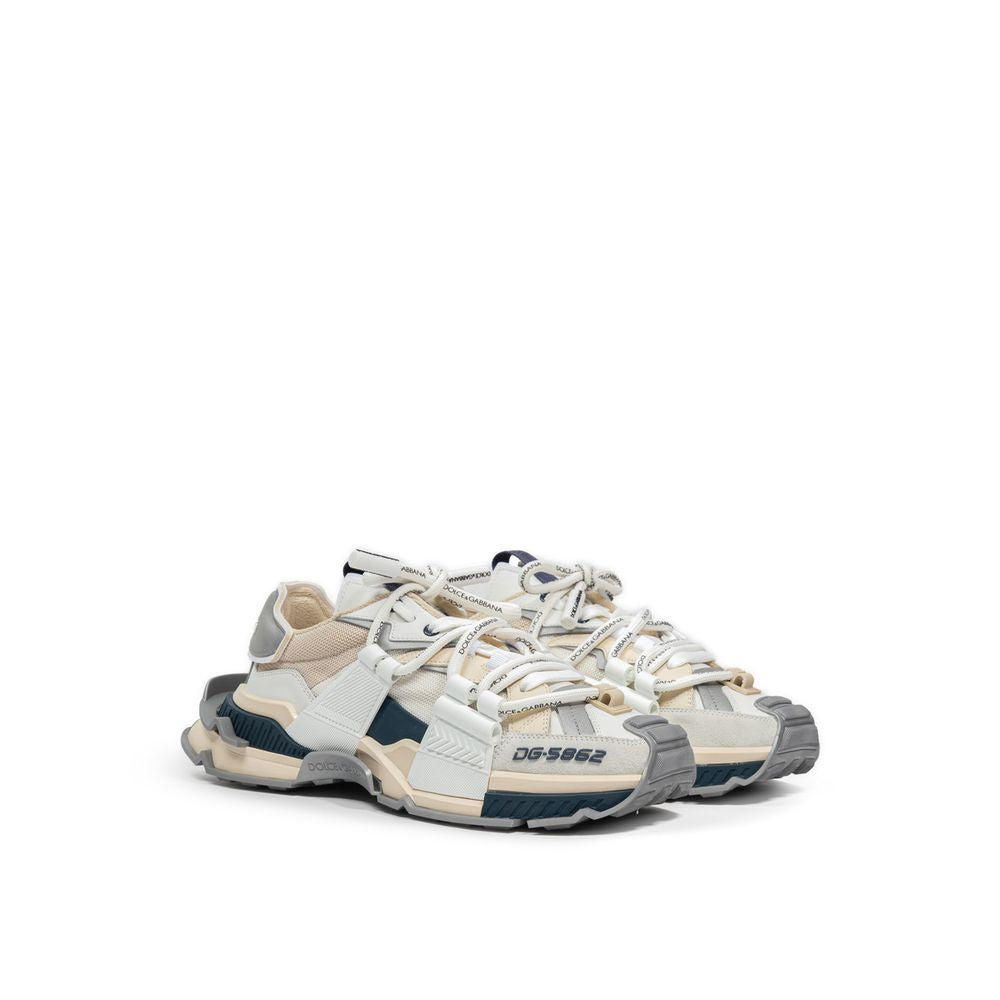 Dolce & Gabbana Beige Leather E Fabric Sneaker