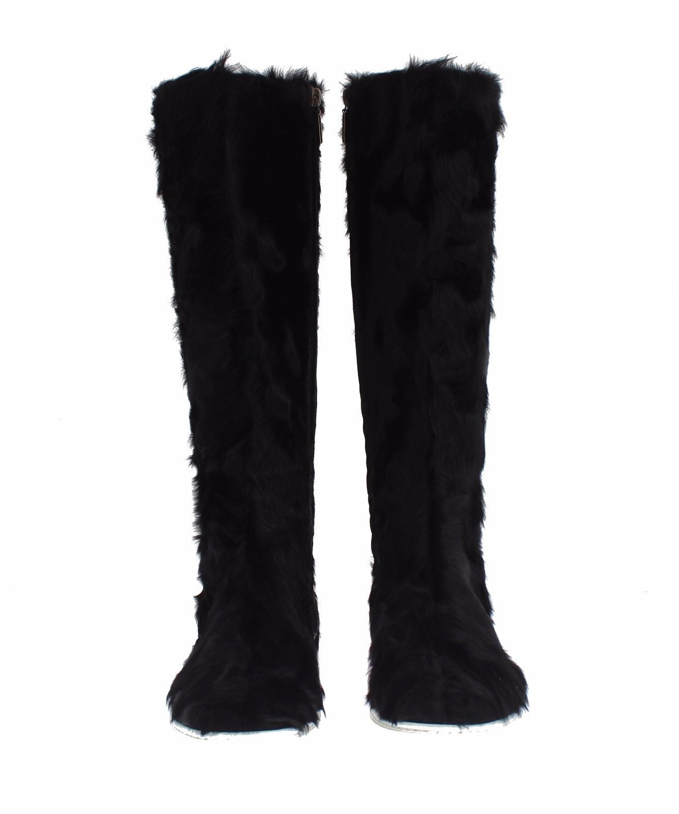 Dolce & Gabbana Elegant Black Fur Leather Flat Sneaker Boots - Obsession Luxury