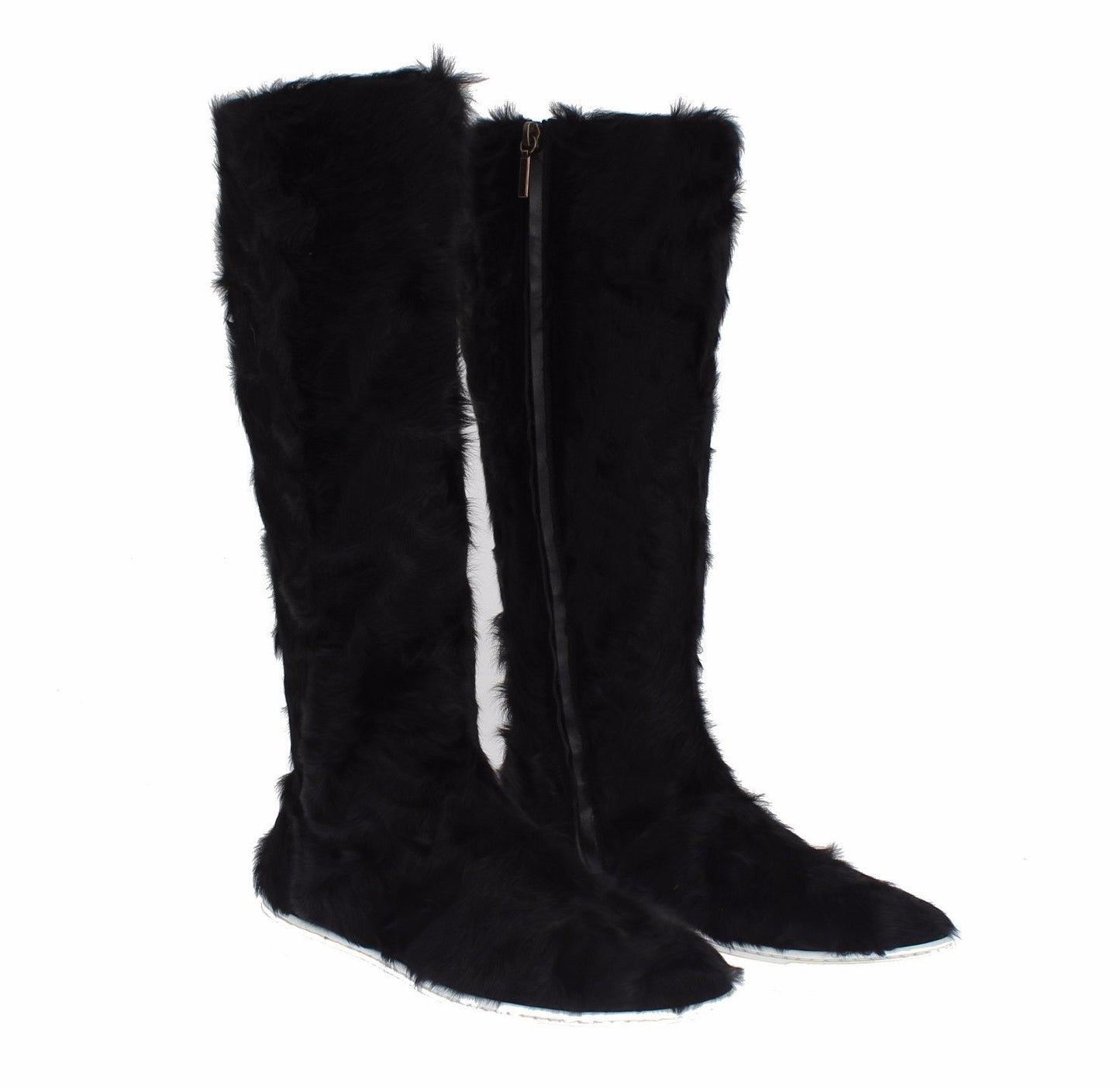 Dolce & Gabbana Elegant Black Fur Leather Flat Sneaker Boots - Obsession Luxury