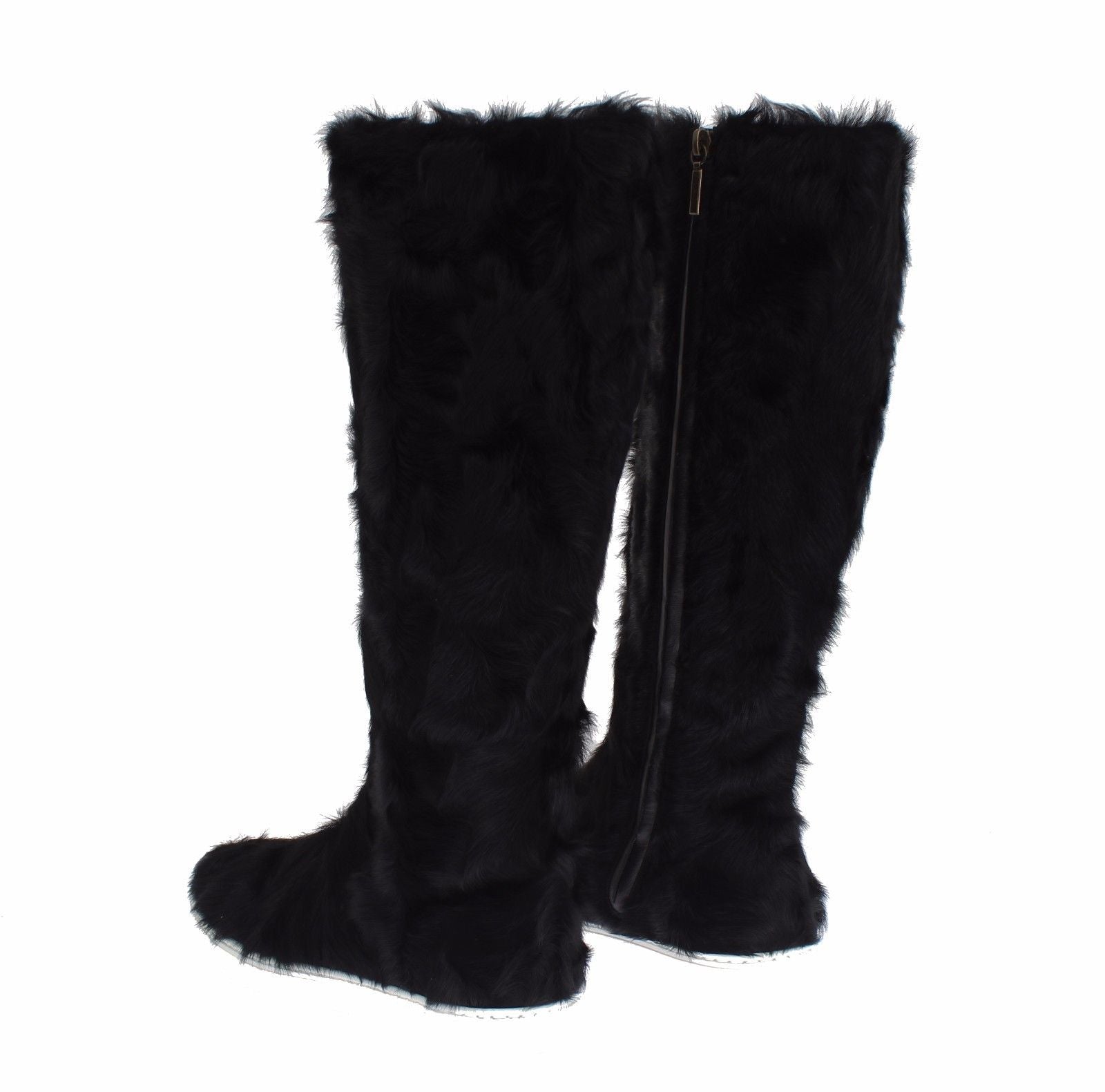 Dolce & Gabbana Elegant Black Fur Leather Flat Sneaker Boots - Obsession Luxury